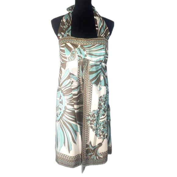 Max and Cleo Floral Sheer Lined Padded Cups Rear Zipper Halter Dress Size 12 - Picture 1 of 8
